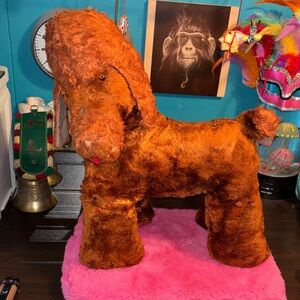 VINTAGE orange brown poodle stuffed animal, likely from the 1950s. Heavy sturdy